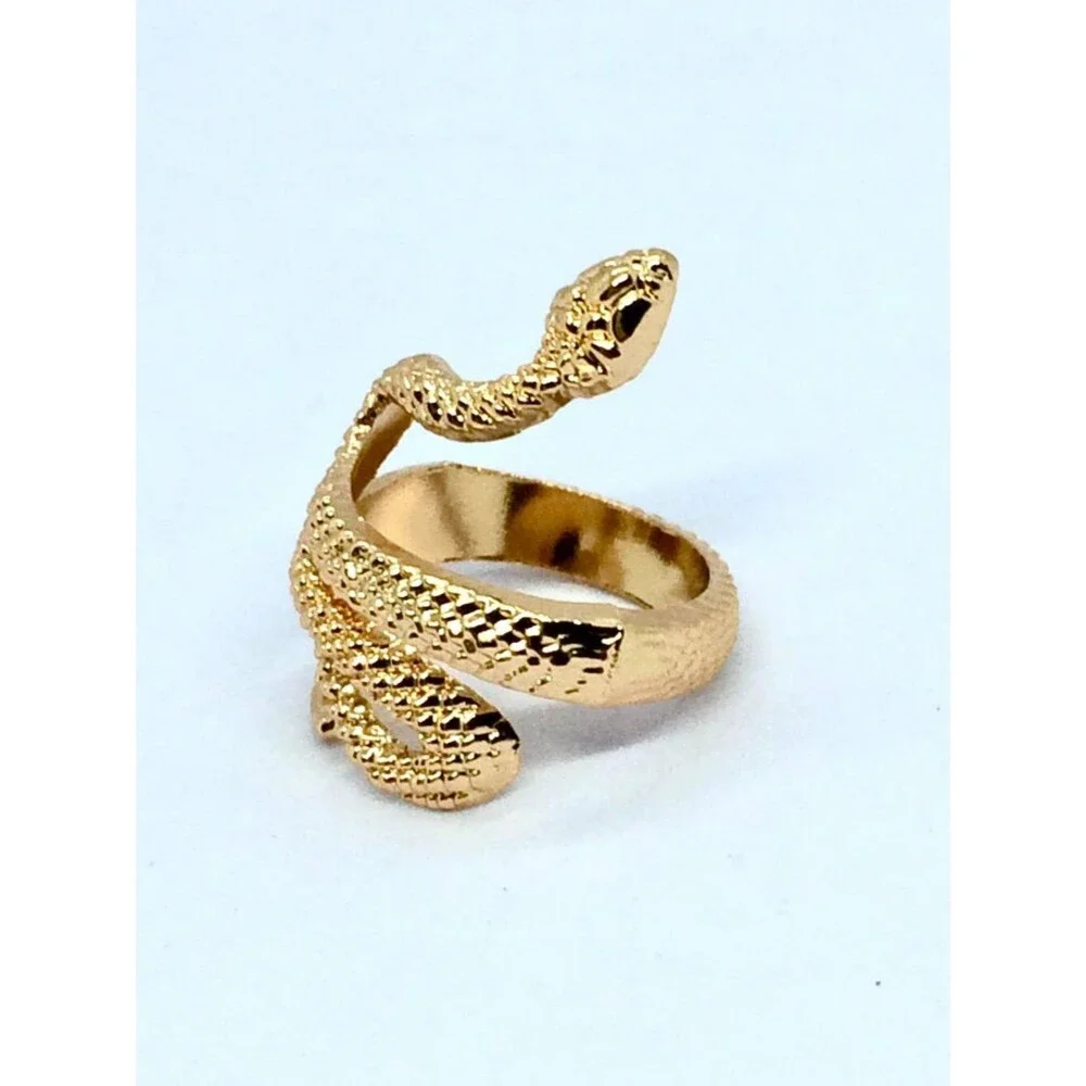 SNAKE RING Gold Tone Serpent Wrap Egyptian Revival Textured Sz 4.75